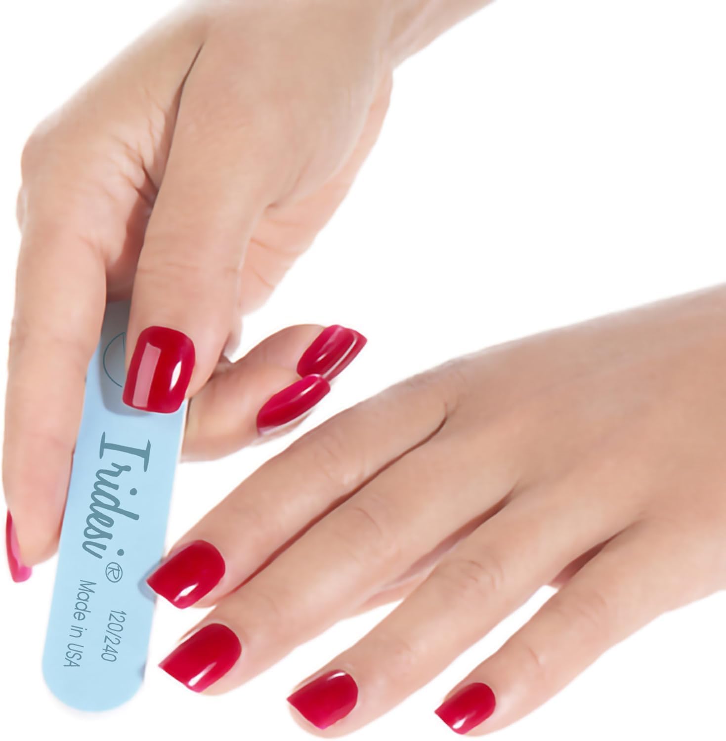 Iridesi blue grit adhesive close-up shows strong attachment and low shedding.