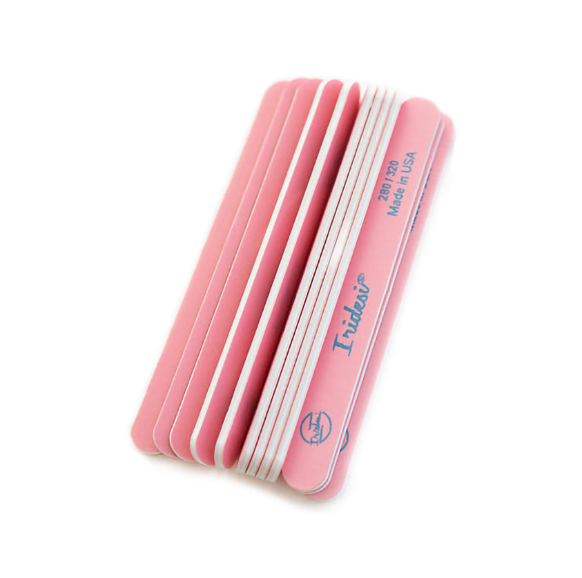 Iridesi dual-grit 280-320 pink close-up shows finishing options.