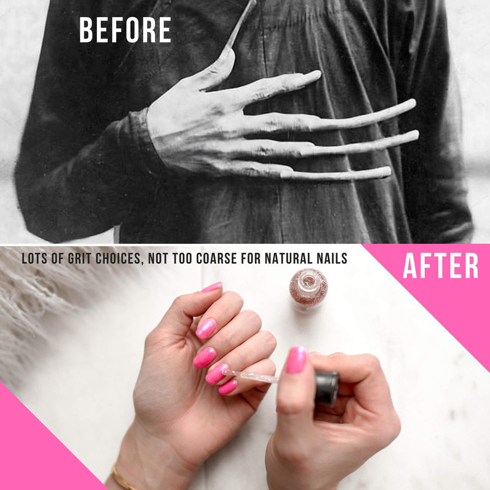 Iridesi nail files on natural nails for smooth shaping and buffing.
