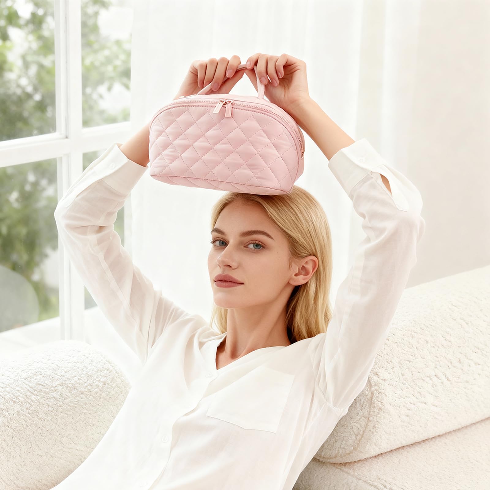 IrisCargo makeup bag wide flat design keeps items organized on the go