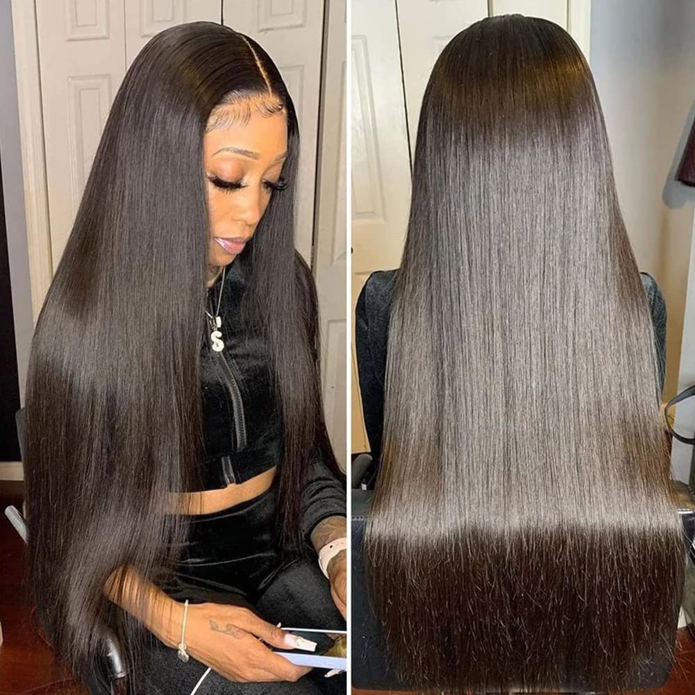 Iris Queen 28 Inch 220 Density Straight HD Lace Front Wig front view with natural hairline.