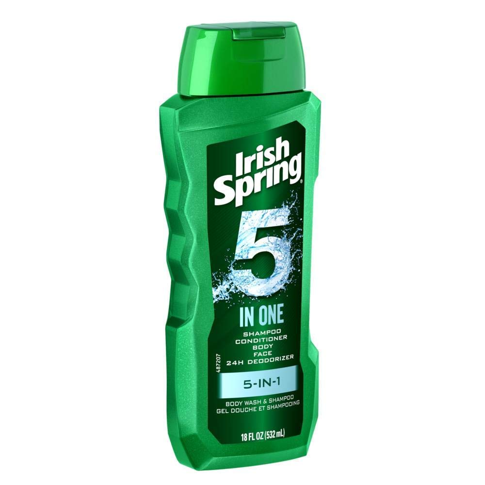 Irish Spring 5-in-1 pack of 2 bottles emphasizes value and practical routine.