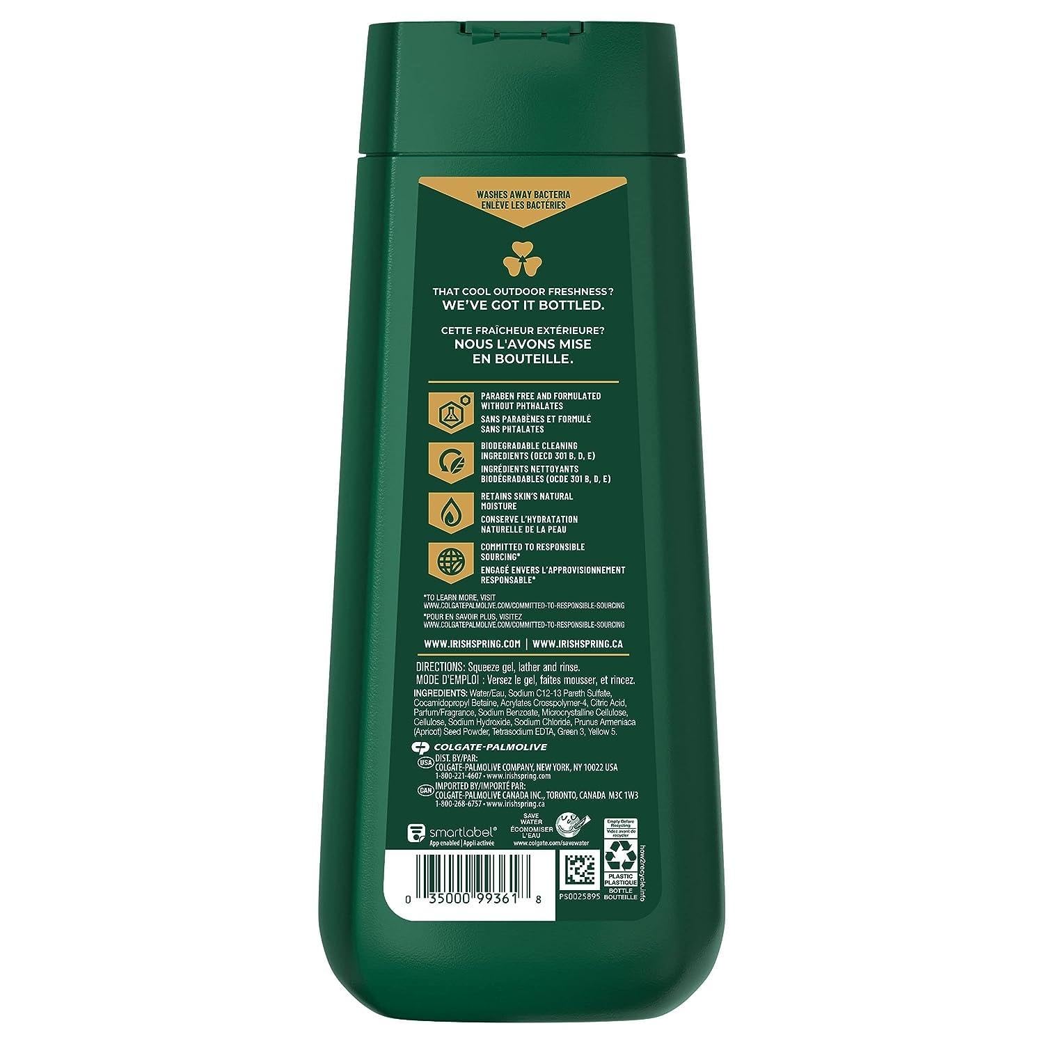 Irish Spring Active Scrub bottle side highlights ergonomic design for easy use