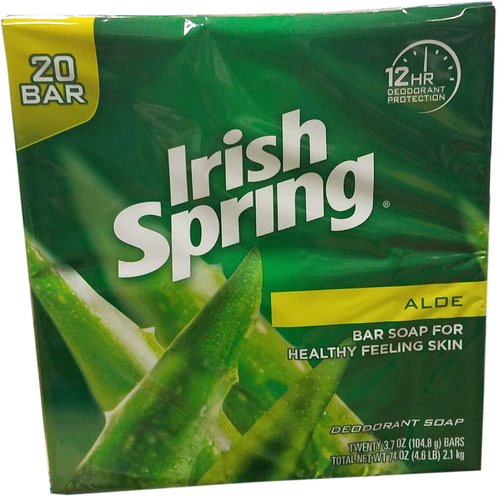 Irish Spring Aloe bar Soap packaging for daily refreshment and moisture retention.