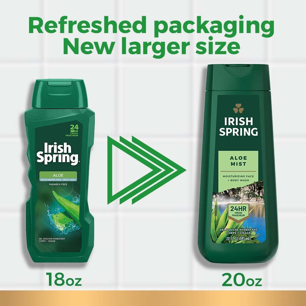 Irish Spring Aloe Body Wash odor-neutralizing technology reduces odor at source