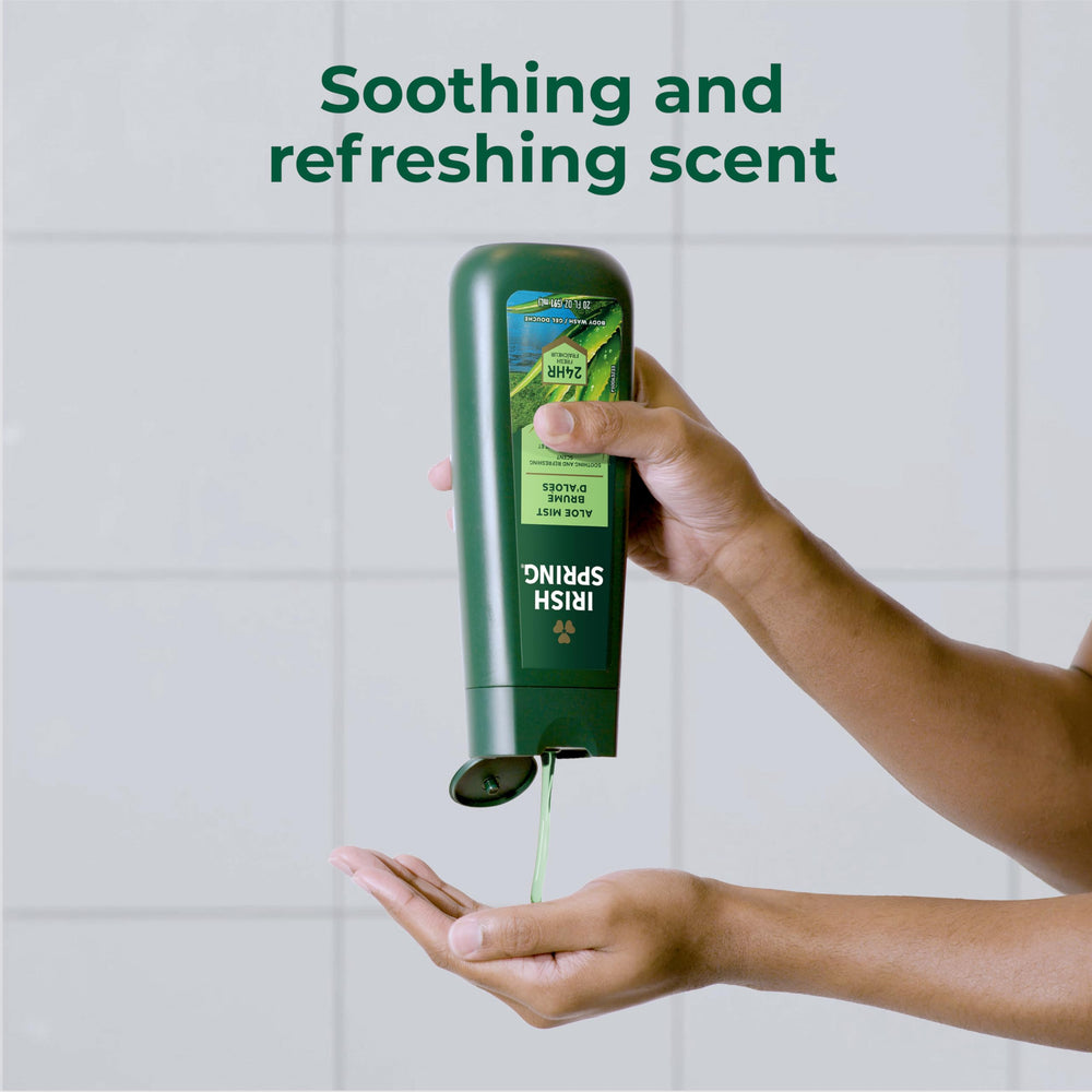 Irish Spring Aloe Mist label close-up highlighting natural formula.