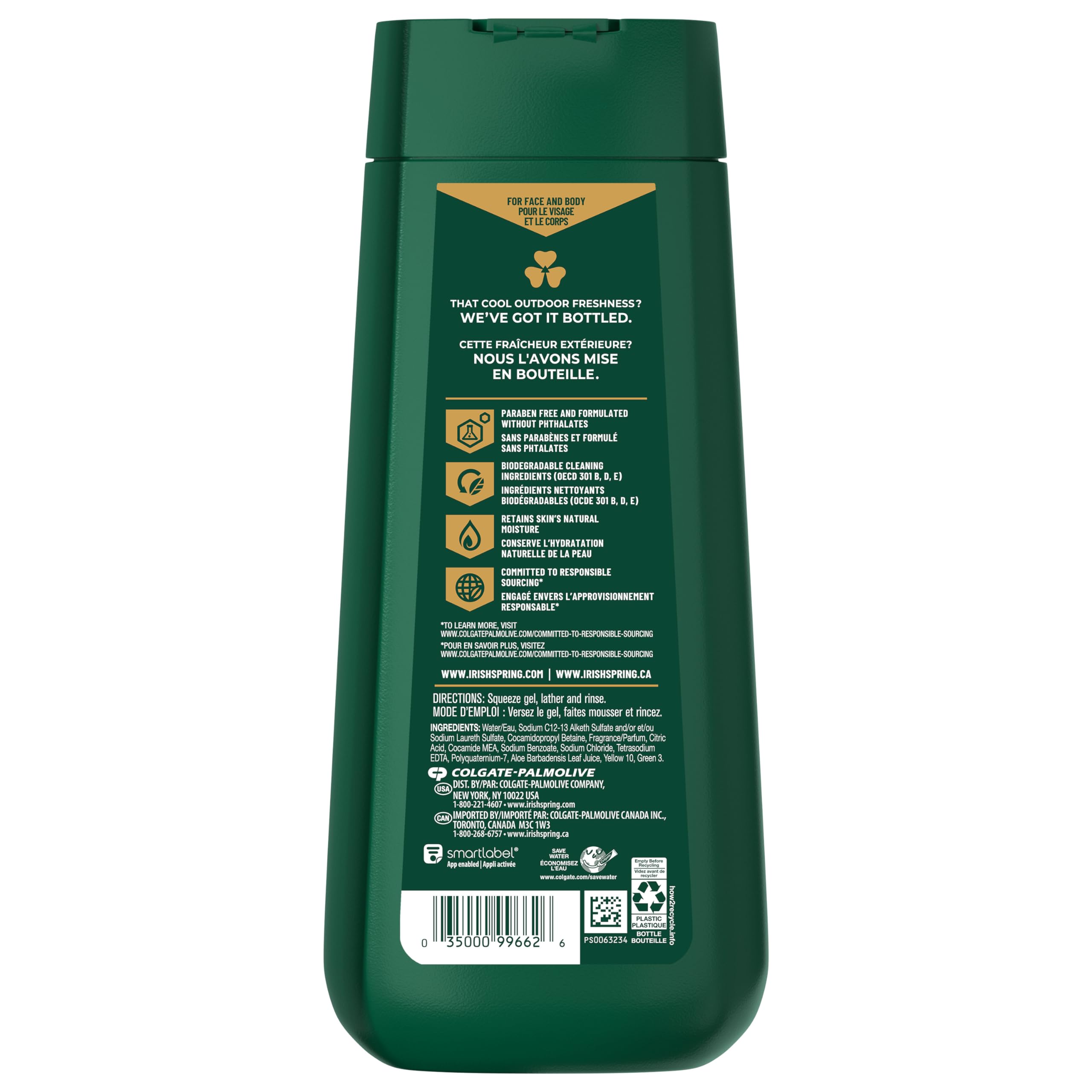 Irish Spring Aloe Mist paraben-free label close-up.
