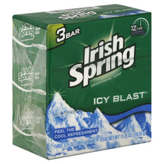 Irish Spring Icy Blast bar held in hand showcasing compact cleansing option