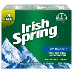Irish Spring Icy Blast bath bar pack delivers refreshing cleanse and invigorating scent.