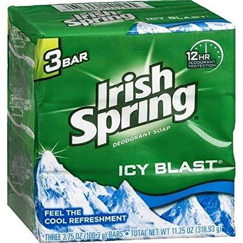 Irish Spring Icy Blast deodorant bar display two packs for travel-friendly freshness
