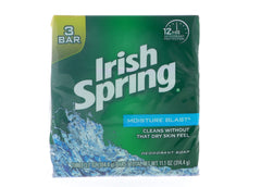 Irish Spring Moisture Blast bar soap front view with fresh cleansing feel.