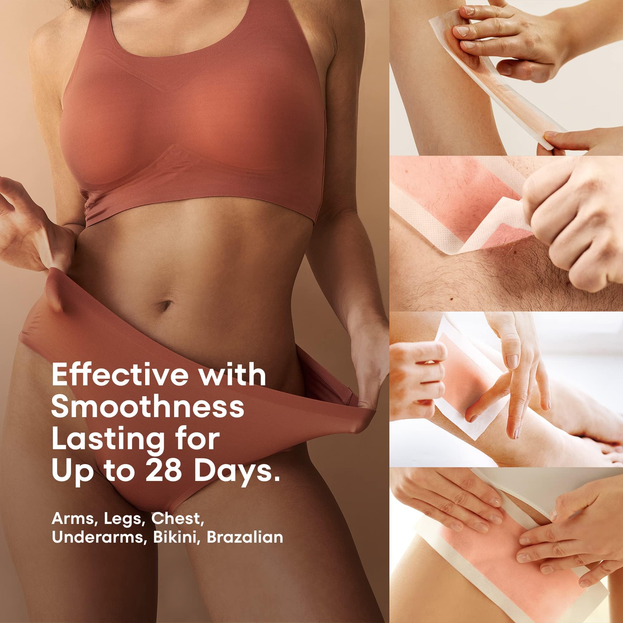 Irreshine wax strips in hand demonstrate easy bikini-area waxing at home