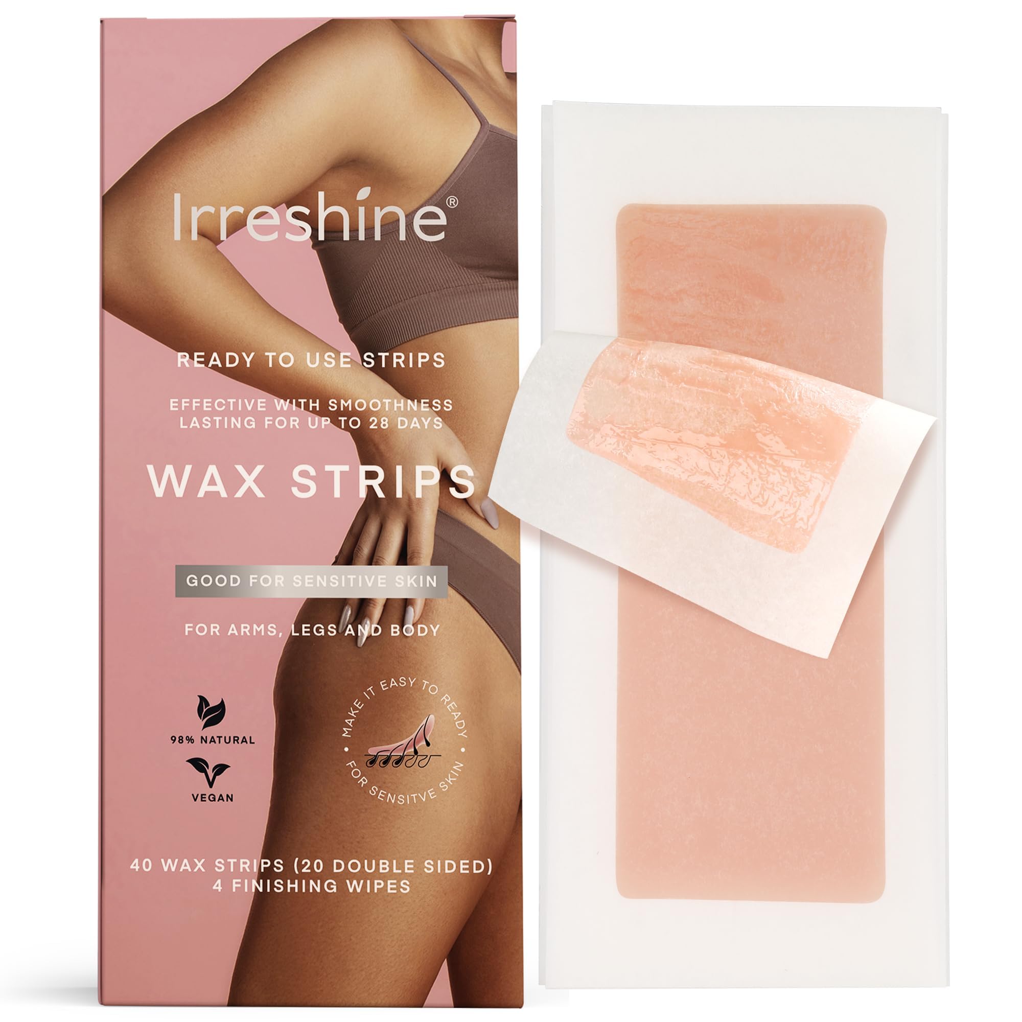 Irreshine wax strips kit packaging shows ready-to-use at-home waxing convenience
