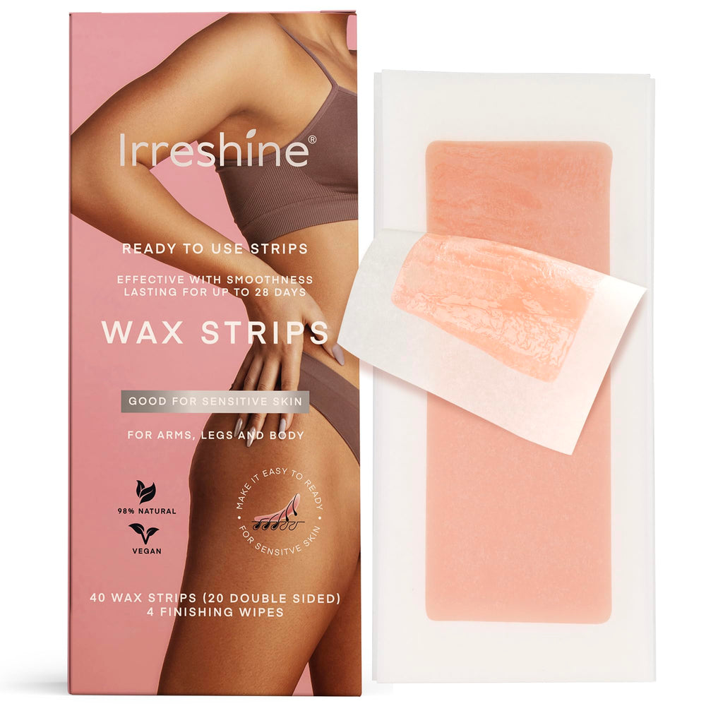 Irreshine wax strips kit packaging shows ready-to-use at-home waxing convenience