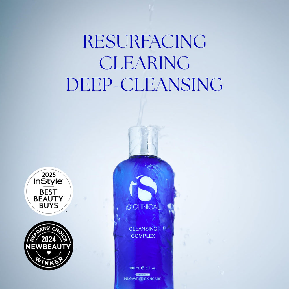 iS CLINICAL Cleansing Complex foam image suggests thorough cleansing without stripping oils.