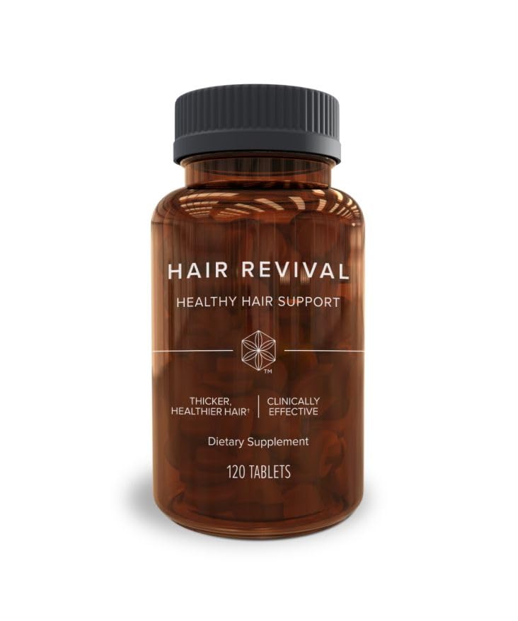 Isagenix Hair Revival bottle with glossy label highlighting biotin benefits for hair growth.