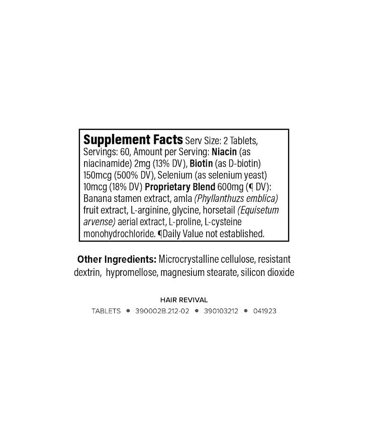 Isagenix Hair Revival label close-up emphasizing banana flower extract and other nutrients.