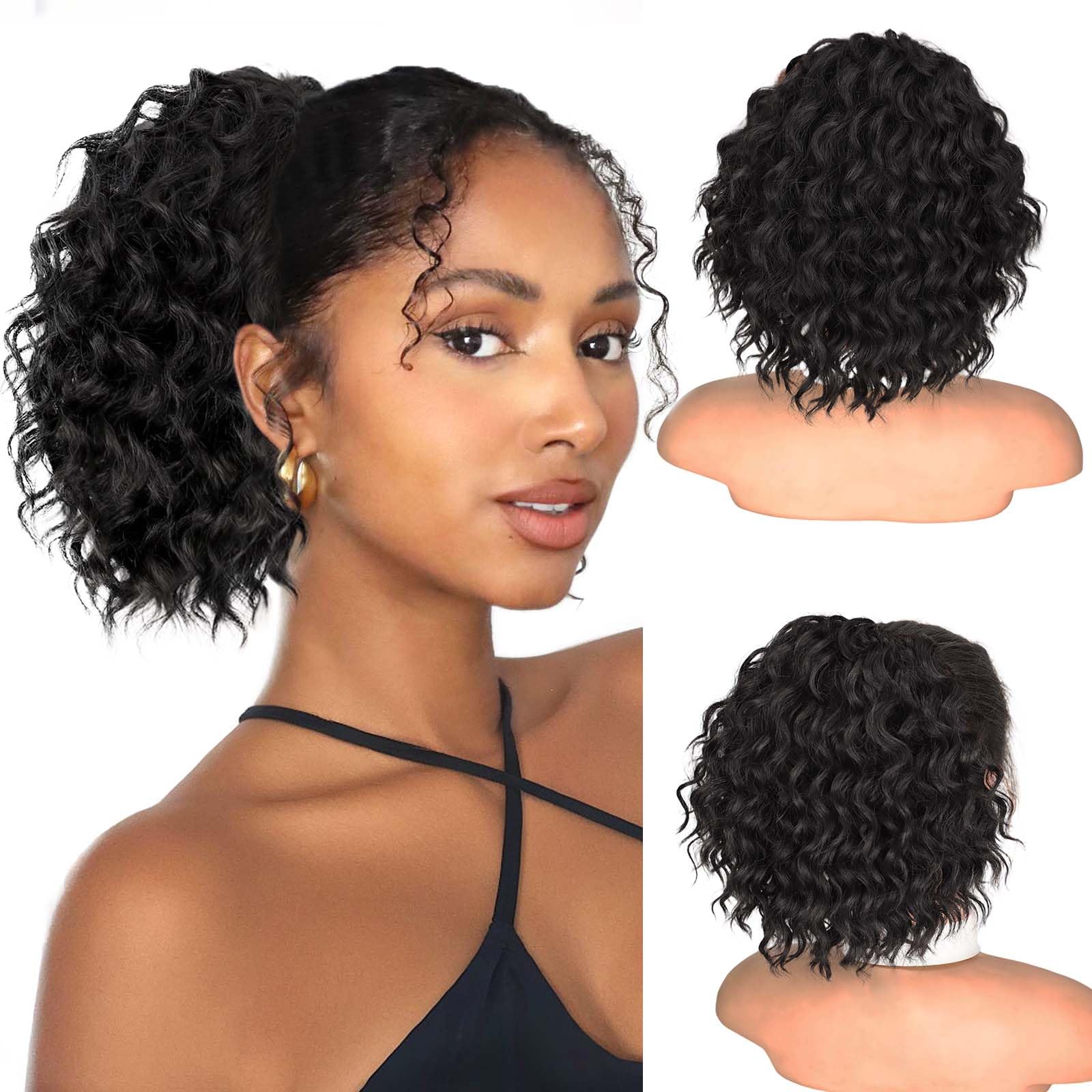 Isaic ponytail extension 8in jet black front view showing natural waves for daily styling.