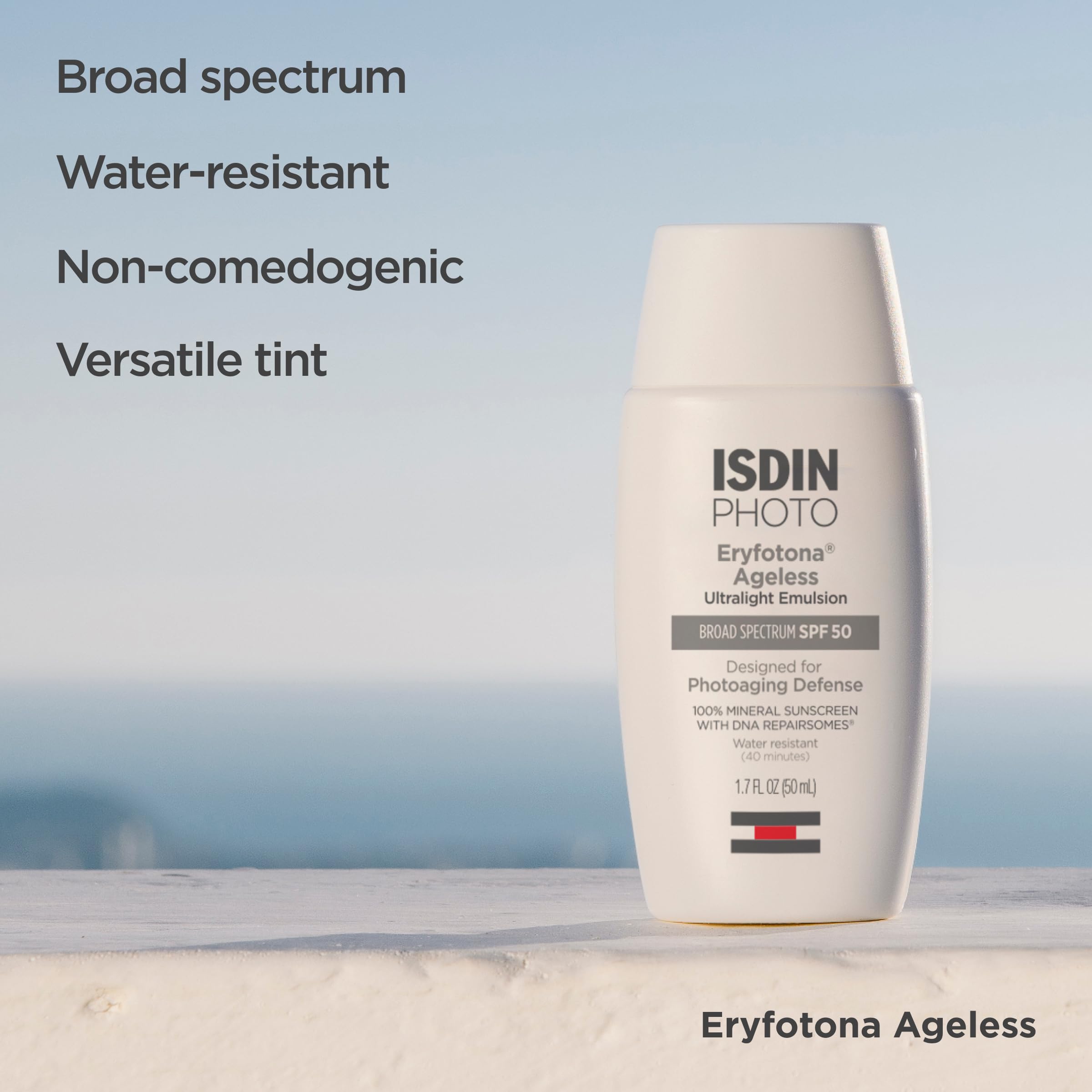 ISDIN 10.7% zinc oxide detail highlighting mineral UV protection.