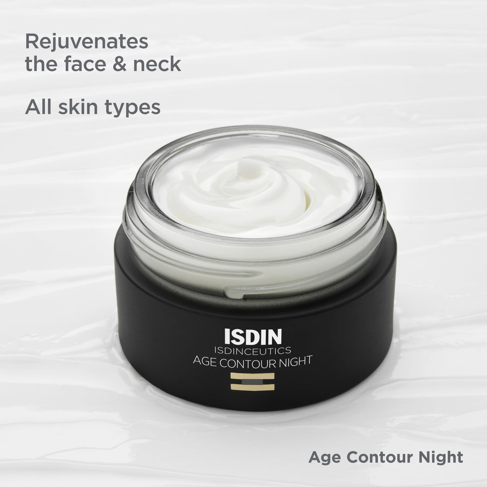 ISDIN Age Contour Night niacinamide tone image suggests even skin tone