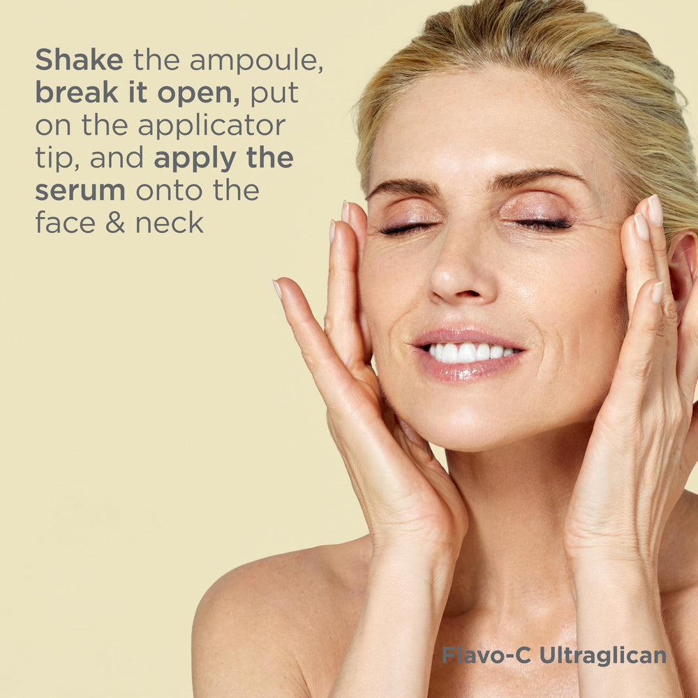 ISDIN Flavo-C Ultraglican elasticity focus suggesting firmer-feeling skin.