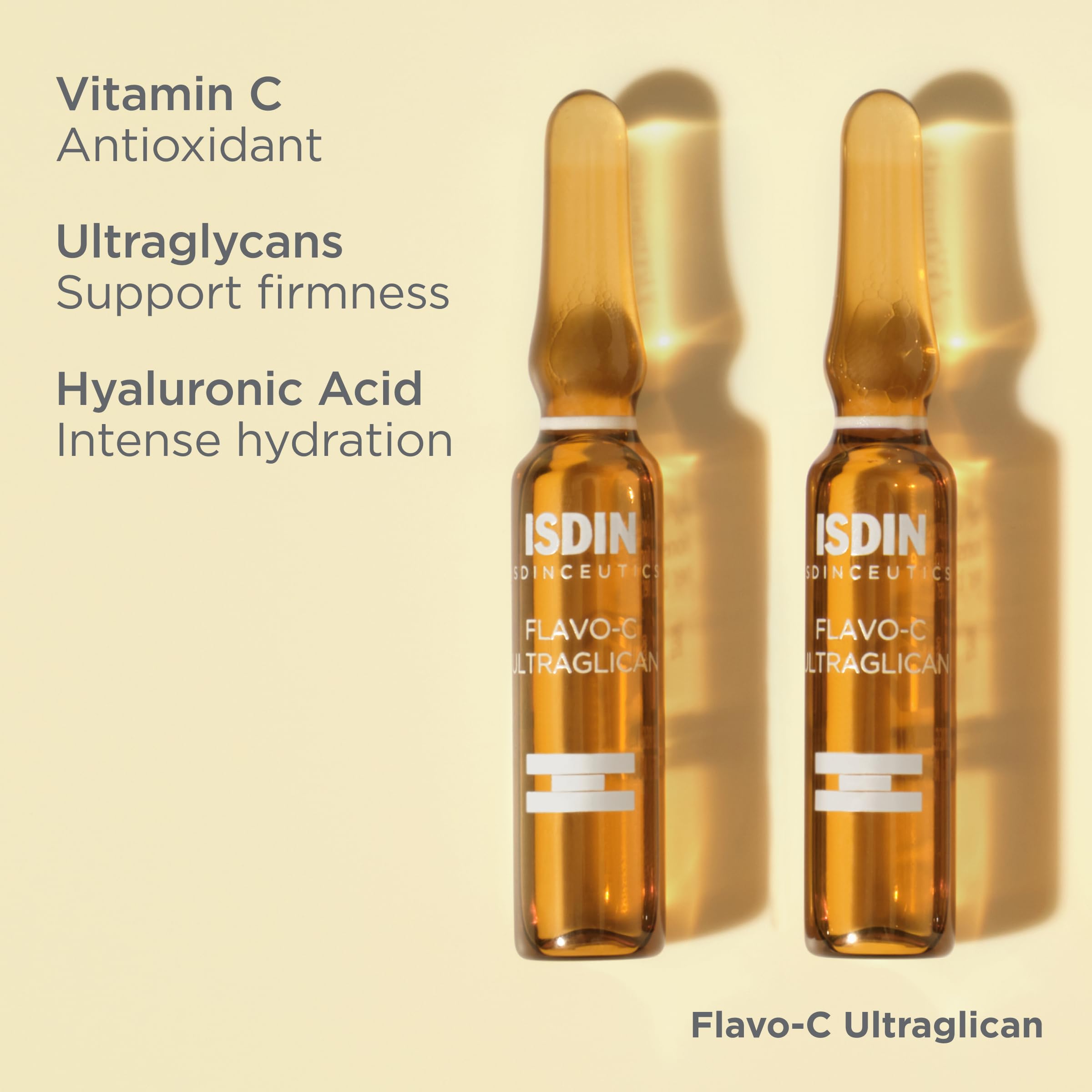 ISDIN Flavo-C Ultraglican glow-shot hinting at radiant, even skin tone.