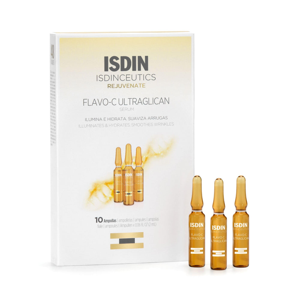 ISDIN Flavo-C Ultraglican serum pack-shot with brightening antioxidant action.