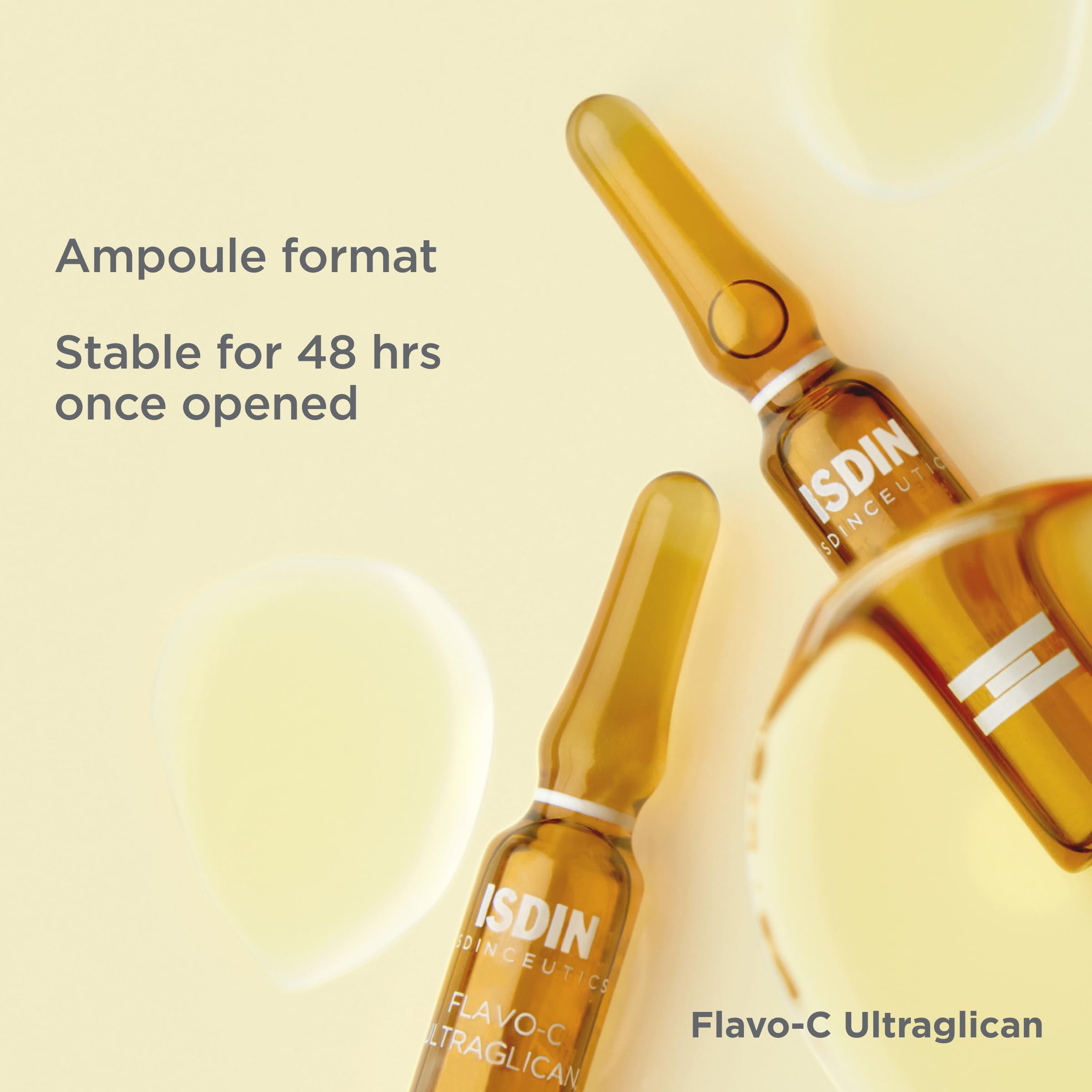 ISDIN Flavo-C Ultraglican SPF 50 label indicating daily sun protection.
