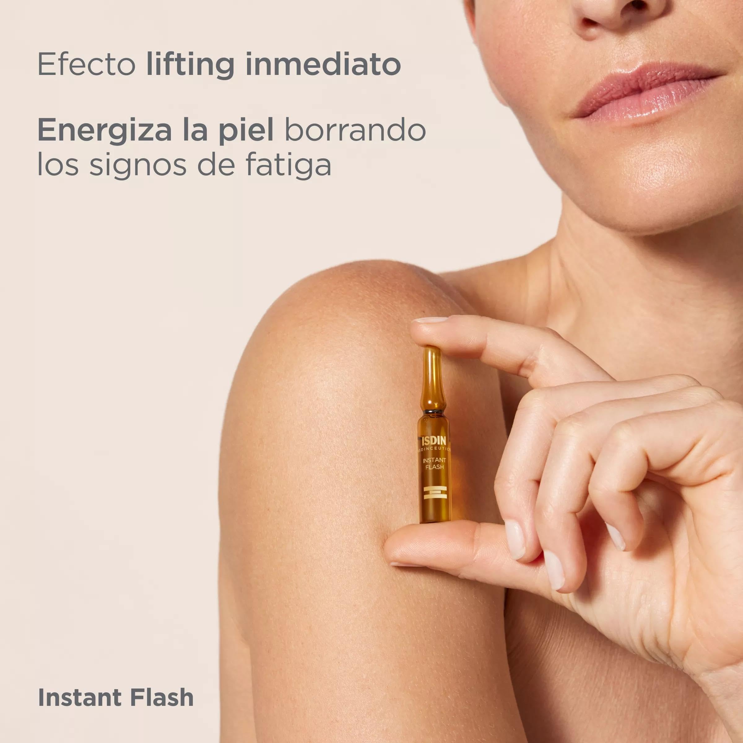 ISDIN Instant Flash Serum ampoules close-up emphasizing fresh daily doses