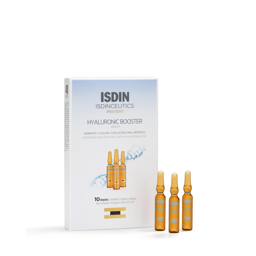 ISDIN Isdinceutics booster ampoules pack ready for daily hydration routine.