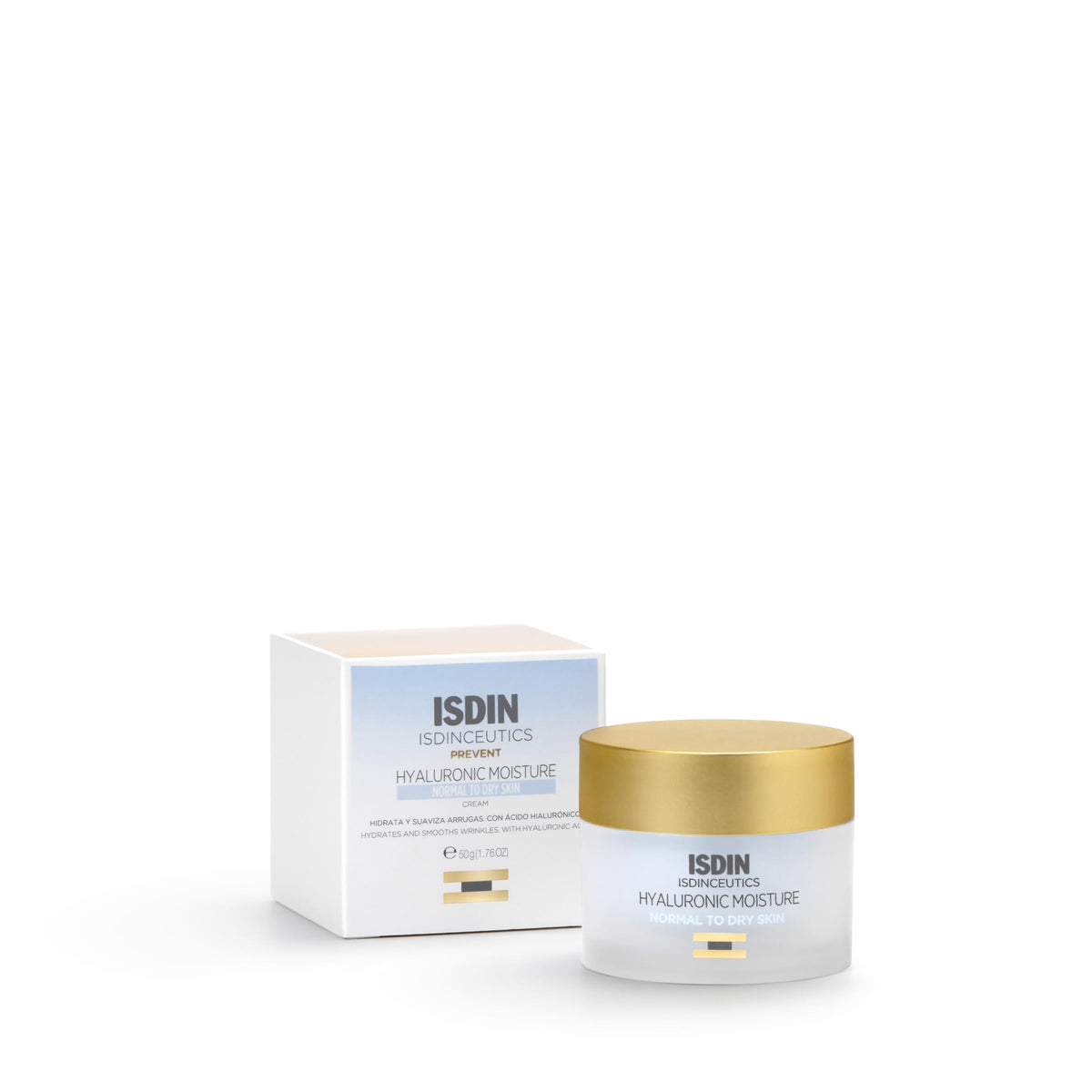 ISDIN Isdinceutics Hyaluronic Moisture jar closeup for quick, lightweight hydration.