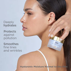 ISDIN Isdinceutics Hyaluronic Moisture texture on finger shows rich yet non-greasy feel.