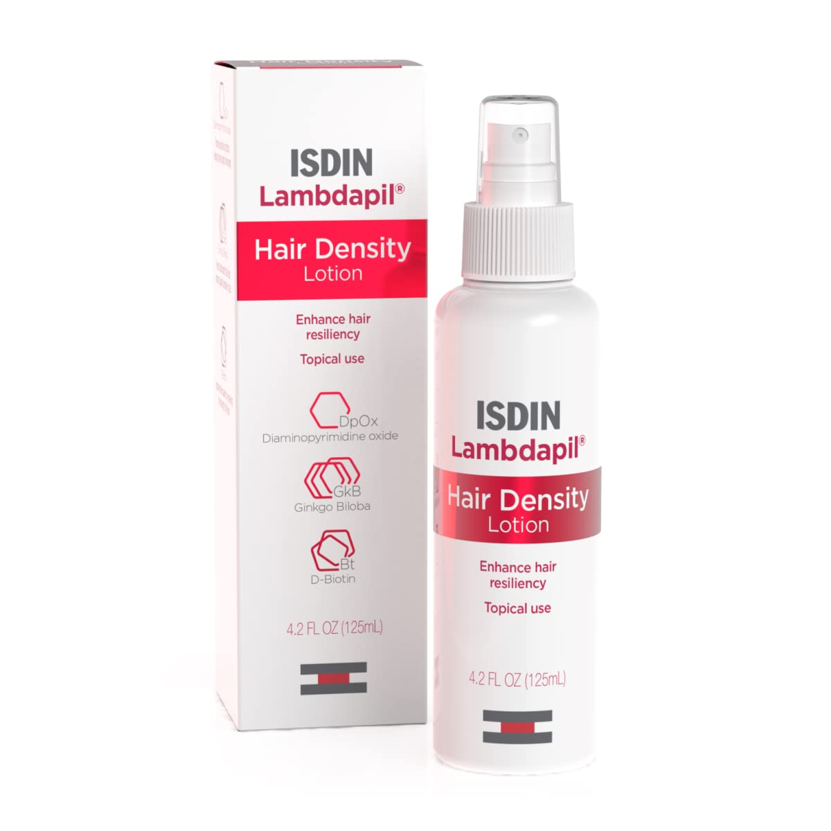 ISDIN Lambdapil bottle front view showing hair thickening focus.