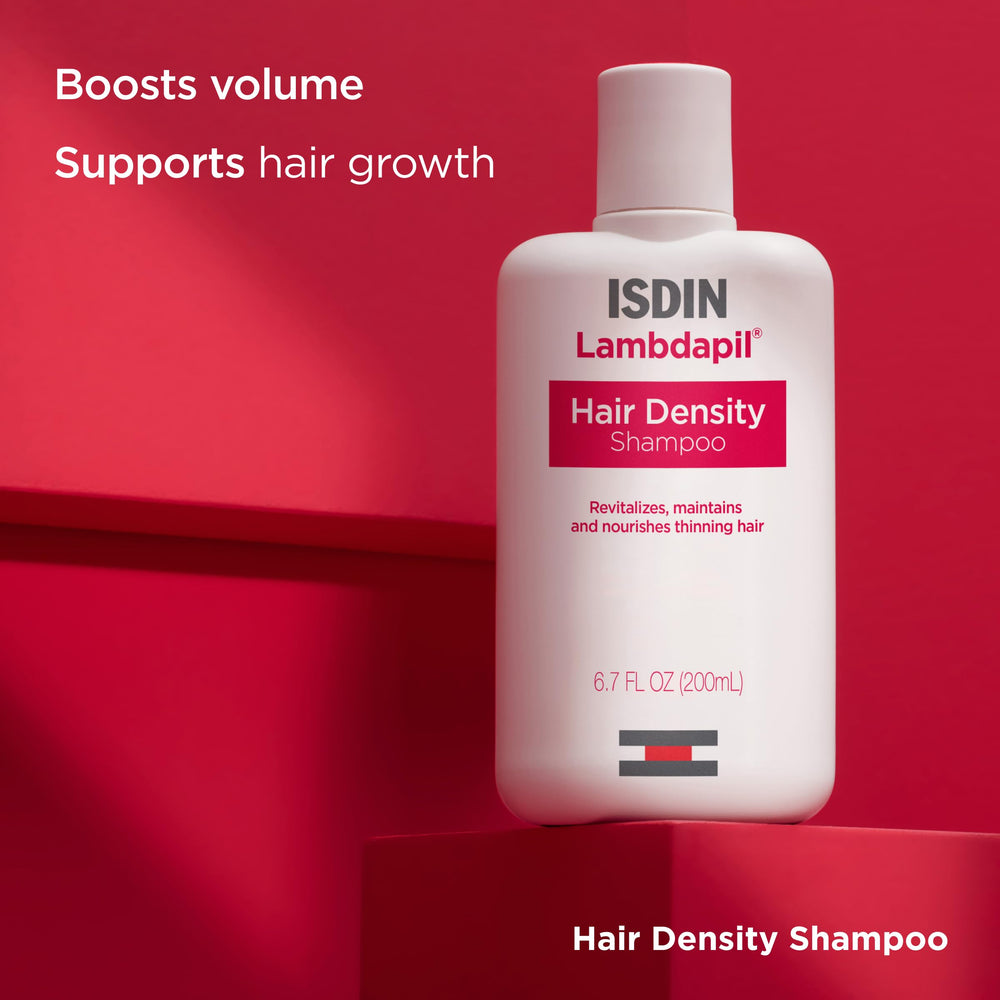ISDIN Lambdapil closeup highlights zinc and biotin supporting hair vitality.