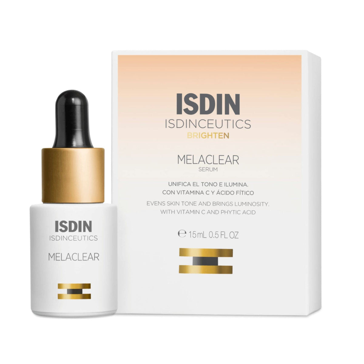 Isdin Melaclear serum bottle for travel-friendly night-time spot care