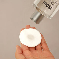 ISDIN Micellar on cotton pad removing makeup gently without irritation