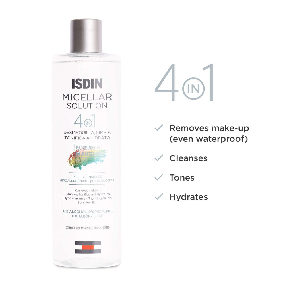 ISDIN Micellar ready for daily routine cleansing on bathroom counter
