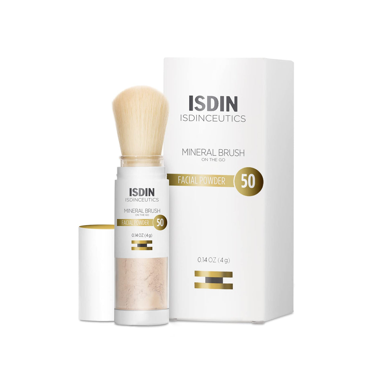 ISDIN Mineral Brush Powder case closed, portable shield against pollution on the go.