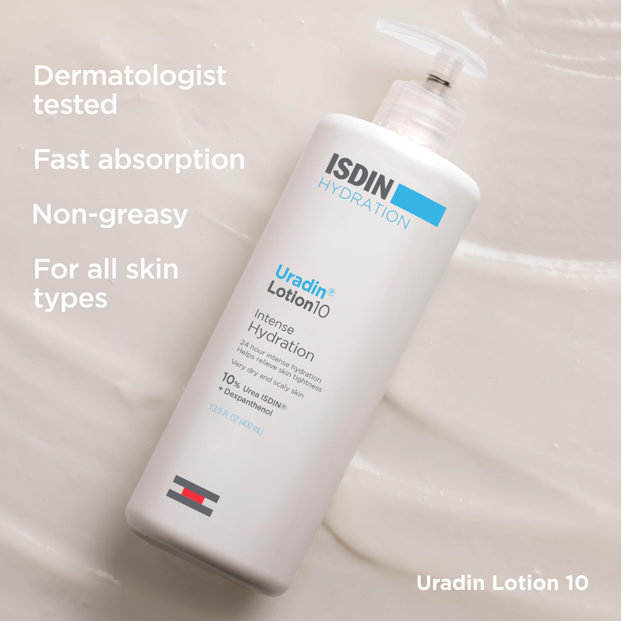 ISDIN Uradin arm-application illustrates soothing moisture on dry skin.