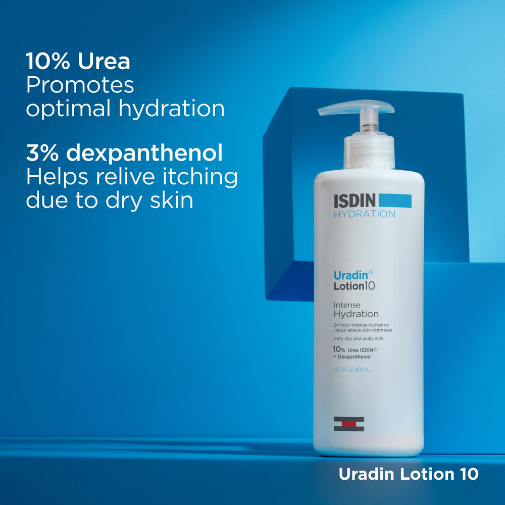 ISDIN Uradin packaging highlights 24-hour moisturizing technology.