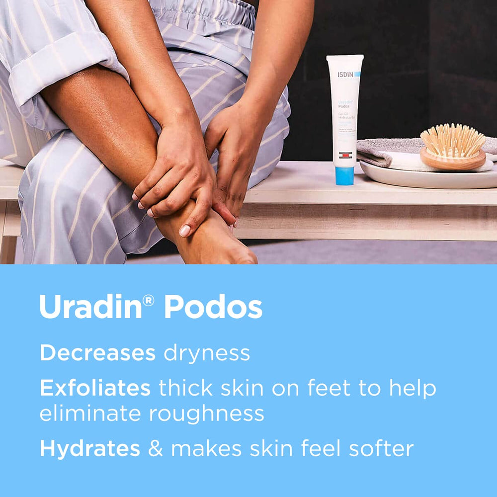 ISDIN Uradin Podos Gel Oil texture closeup highlighting lightweight formula