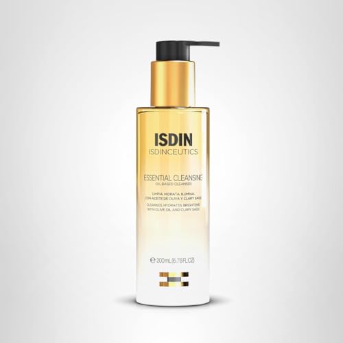 ISDIN Isdinceutics Essential Cleansing Oil skin-routine scene captures calming self-care.