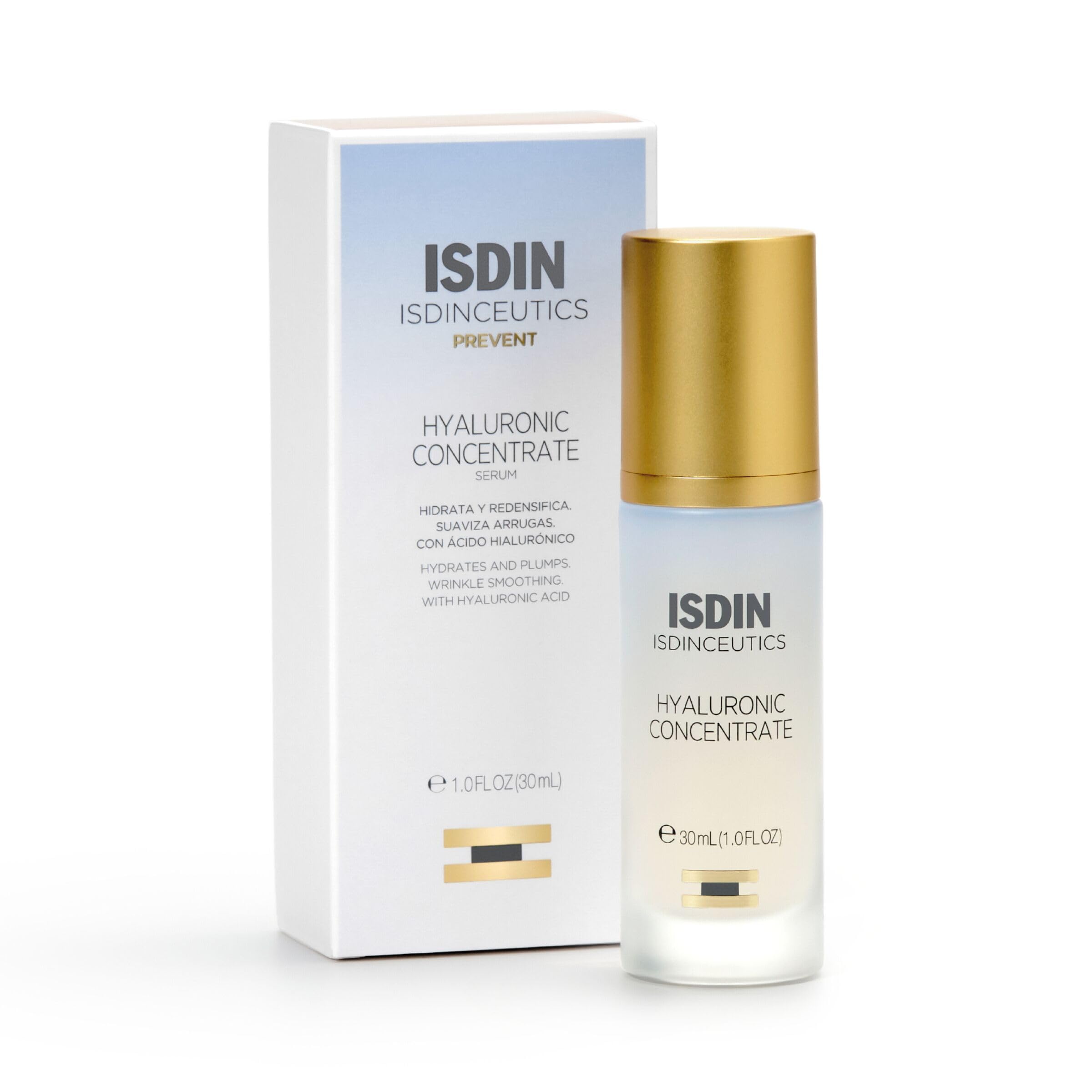 ISDIN Isdinceutics Hyaluronic Concentrate bottle closeup showing hydration-ready serum for daily plumping