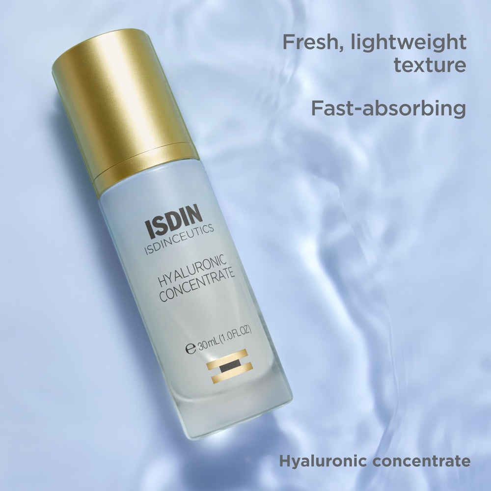 ISDIN Isdinceutics Hyaluronic Concentrate travel-size packaging highlights on-the-go hydration