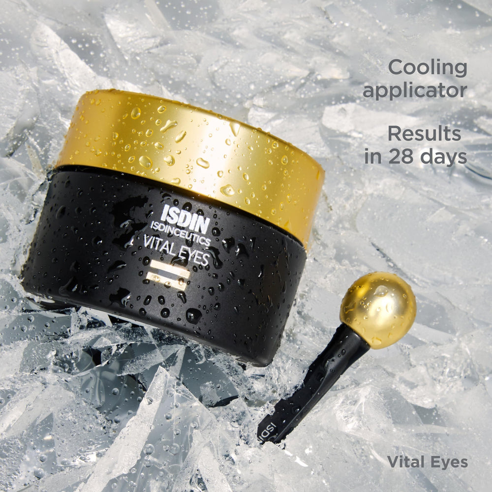 ISDIN Isdinceutics Vital Eyes rice extract graphic suggesting nourishment for under-eye skin.