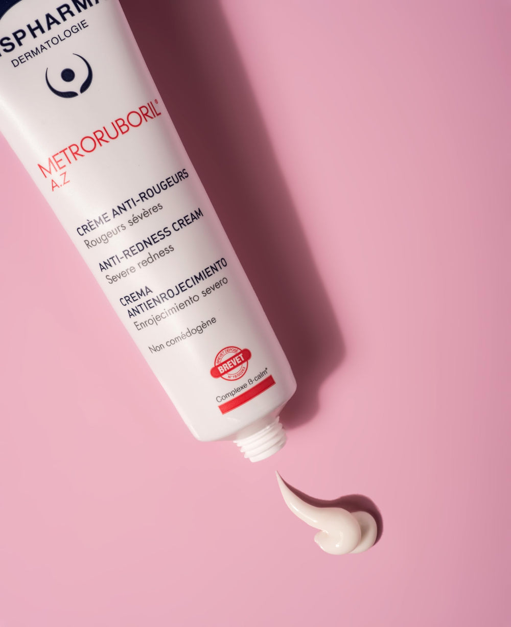 IsisPharma Metroruboril cream swirl texture closeup highlighting calming hydration.