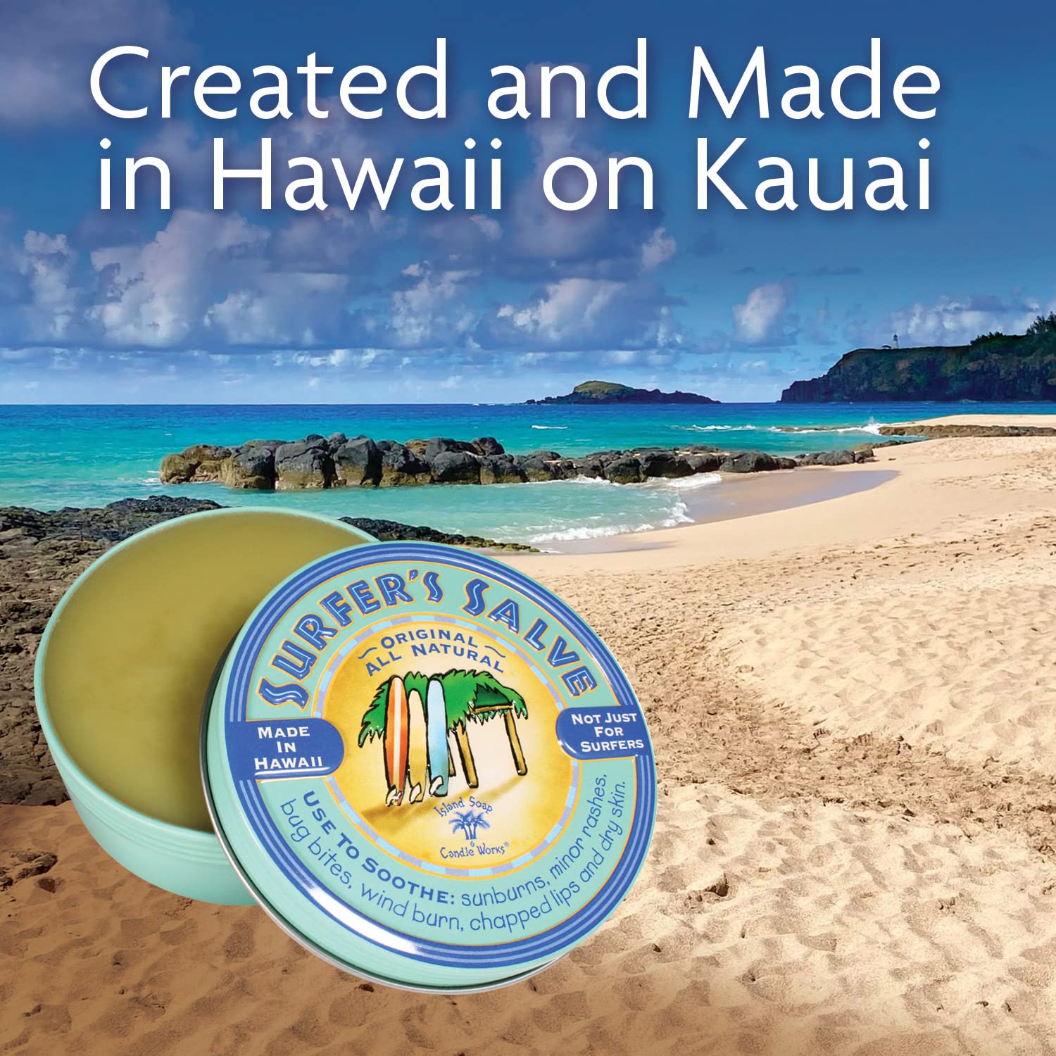 Island Soap & Candle Works Surfer's Salve applied to dry areas provides relief and moisture