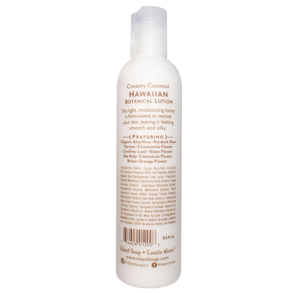 Island Soap &amp; Candle Works lotion creamy coconut hand application for smooth skin.