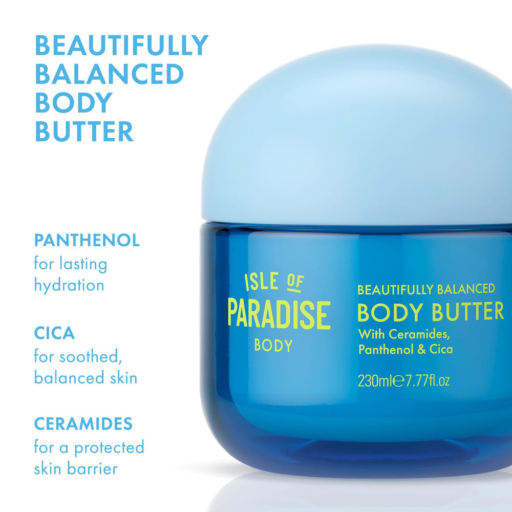 Isle of Paradise Beautifully Balanced Body Butter texture highlights deep moisture.