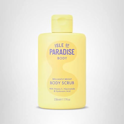 Isle of Paradise Brilliantly Bright Body Polish product shot with natural glow focus and packaging.